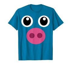 a blue t - shirt with a pink nose and big eyes