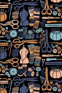 an image of a pattern with scissors and other items