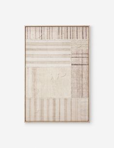 an abstract painting with stripes and lines in beige, white and brown colors on the wall