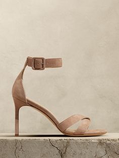 Terrazzo Suede High-Heel Sandal | Banana Republic Leather High Heel Sandals With Single Strap, Leather Double Strap Sandals With Wrapped Heel, Chic Ankle Wrap Leather Sandals, Chic Leather Ankle Wrap Sandals, Suede Heels With Buckle Closure For Spring, Modern Suede Sandals With Buckle Closure, Chic Suede Sandals With Single Toe Strap, Summer Sandals With Buckle Closure And Ankle Wrap, Summer Ankle Wrap Sandals With Buckle Closure