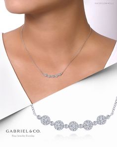 A gently curving string of shimmering round diamonds is suspended on a delicate white gold chain. NK5802W45JJ #GabrielNY #DiamondJewelry #FineJewelry #GabrielAndCo #UniqueJewelry #FineJewelry#FashionJewelry#UniqueJewelry#GiftIdeas#UniqueGifts #DiamondJewelry #Jewelry#Necklaces #DiamondNecklace #GoldNecklace Luxury Round Station Necklace For Formal Occasions, Luxury Round Station Necklace For Formal Events, Luxury Elegant Round Station Necklace, Luxury Classic Station Necklace For Anniversary, Luxury Sterling Silver Round Station Necklace, Luxury Round Sterling Silver Station Necklace, Luxury Silver Station Necklace For Anniversary, Diamond Bar Necklace, Curved Bar