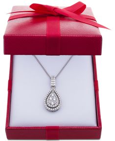 Macy's Diamond Pavé Teardrop 18" Pendant Necklace (1 ct. t.w.) in 14k White Gold & Reviews - Necklaces - Jewelry & Watches - Macy's Classic Brilliant Cut Drop Necklace For Formal Occasions, Classic Formal Drop Necklace With Diamond Cut, Macy's Brilliant Cut Diamond Necklace For Gift, Classic Formal Drop Necklace With Diamond Accents, Formal Teardrop Diamond Cut Necklace, Elegant Pear-shaped Drop Necklace Gift, Classic Teardrop Pendant Drop Necklace With Brilliant Cut, Timeless Pear-shaped Necklace Gift, Timeless Pear-shaped Necklace For Gift