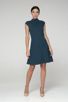 "Simple but elegant asymmetrical green cocktail dress in asian style is easy to wear for any party! - Chinese (modern cheongsam) style - Stand collar (mandarin) - Short cap sleeves - Skater pleated skirt - A-Line fitted silhouette - Hidden zipper on the back - Above the knee length (midi) Fiber: 40% viscose, 55% polyester, 5% elastan Color: green For size S: length- 34\" (86 cm) Our model wears size S (US 8) and is 171cm/5'6\" tall. You may feel free choosing the size. Just send us your measurem Modern Fitted A-line Mini Dress, Elegant Green A-line Sleeveless Dress, Elegant Fitted Asymmetrical A-line Dress, Elegant Fitted A-line Asymmetrical Dress, Fitted A-line Asymmetrical Dress For Cocktail, Chic Stretch A-line Sleeveless Dress, Solid Cocktail Dress With Asymmetrical Hem, Fitted High Neck Sleeveless Dress For Formal Occasions, Fitted High Neck Sleeveless Dress For Formal Events