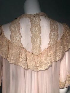 For Sale on 1stDibs - A beautiful, romantic 1930s pale pink silk chiffon peignoir: a very full sweep of chiffon adds drama, while the silk lace ruffle embellished decollétage, Silk Lace, Lace Ruffle, Vintage Lingerie, Pink Silk, Silk Chiffon, Pale Pink, Chiffon, Drama, Lingerie