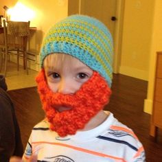 This hat is not only cute but functional. The hats are created out of a light weight yarn with maximum stretchability. The beard is a little heavier. This allows for it to hold it's shape. Turn your tyke into an old man, or make him look just like daddy. Please send child's head circumference for maximum fit and comfort. Hat With Beard Crochet Pattern, Baby Beard Hat, Beard Knitting Hat Baby, Crochet Beard Hat, Beard Beanie, Lumberjack Birthday Party, Beard Colour, Lumberjack Birthday, Mixed Kids