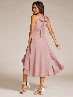 This Dress is fashionable for every occasion. the dress is made-to-order by professional tailors. You can choose from 50 colors, Regular sizes 2 to 16 and plus sizes 14w to 26W. Custom size is also available. Summer Wedding Halter Dress Midi Length, Elegant Midi Length Halter Dress With Tie Back, Chic Halter Neck Midi Dress For Bridesmaids, Solid Chiffon Dresses For Date Night, Chic Solid Halter Midi Dress, Chic Midi Halter Dress, Chic Solid Color Midi Halter Dress, Elegant Halter Neck Bridesmaid Dress, Halter Neck Midi Dress With Tie Back For Wedding