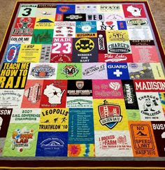 a large table covered in lots of different types of stickers on it's surface