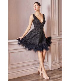 Black Rhinestone & Feather Hem Bridesmaid Cocktail Dress - Unique Vintage - Womens, DRESSES, PROM AND SPECIAL OCCASION Black Mother Of The Bride Dress Short, Gala Gowns Glamour, Last Cinderella, Black Lace Wedding, Gala Gowns, Cocktail Mini Dress, Black Candle, Cocktail Wear, Cinderella Divine