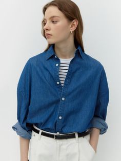 This is DEPOUND’s oversized fit denim shirt. Made of lightweight and soft material, it's versatile for styling with any look. With its loose fit silhouette and natural color tones, it can be comfortably worn without feeling constrained. It's a basic item suitable for wearing throughout the seasons, great for wearing alone or as a light outer layer in the warmer seasons.- It's a great item for daily wear- You can pair it with different styles of bottoms to create various looks- Detailing with the D-Foundation logo embroidery on the waist adds a stylish touch Foundation Logo, Fitted Denim Shirt, Jean Fit, Oversized Denim Shirt, Denim Shirts, Color Tones, Casual Chic Outfit, Chic Outfit, The Seasons