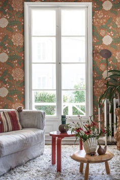 Ekbacka Camille Floral Wallpaper Terracotta Galerie Oak Leaf, Leaf Print, Leaf Prints, Floral Wallpaper