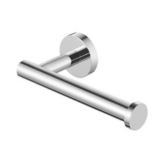 an image of a modern toilet roll holder in stainless steel with round knobs on each side