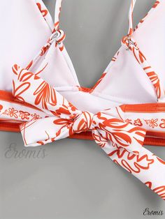 Eromis - Floral Print Contrast Trim 2-Piece Bikini Set: Elegant Swimwear and Stylish Clothing for Women Elegant Swimwear, Cleaning Materials, Contrast Trim, Clothing For Women, Types Of Printing, 2 Piece, Stylish Outfits, Knit Fabric, Collar Styles