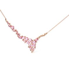 18K Rose Gold 1/2 Cttw Brown Diamond and Multi-Size Oval Pink Sapphire Cluster Cascade Statement Station Necklace (Brown Color, SI1-SI2 Clarity) - Adjustable up to 14" to 16" Rose Gold Pink Diamond Necklace, Pink Topaz And Diamond Necklace, Pink Diamond Necklace 1stdibs, Pink Diamond Necklace, Diamond Statement Necklace, Pink Sapphire Necklace, Cascade Necklace, Rose Gold Brown, Dress Indian