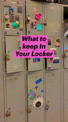 several lockers with pictures and magnets on them