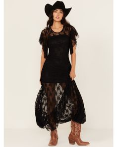 Wishlist Women's Lace Slip Maxi Dress, Black Slip Maxi Dress, Girl Cowboy Boots, Concert Looks, Maxi Dress Black, Lace Slip, Lace Maxi, Sweaters And Leggings, Ruffle Sleeves, Lace Maxi Dress