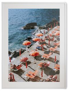 “Shot on film while driving along the Amalfi coast in Italy. During our roadtrip, we discovered a relaxing beach bar near the pretty village of Positano, we had to go there and as we walked down the narrow staircase, I shot this view of characteristic orange umbrellas and sunbeds. I still remember the crystal-clear water and the breeze of summer.” - Tim Buiting Outdoor Side Tables, Linen Towels