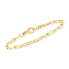 Italian 14kt Yellow Gold Paper Clip Link Bracelet | Ross-Simons Cuban Link Necklace, Gold Link Bracelet, Linking Rings, Gold Paper, Stackable Bracelets, Fine Jewelry Bracelets, Fine Jewelry Collection, Chain Link Necklace, Everyday Jewelry