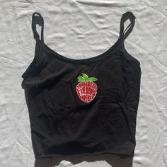 Strawberry Fields Forever Crop Top, Never Worn. Purchased Off Etsy. Super Cute Top, Can Fit Xs/S. Trendy Black Tank Top, Trendy Fitted Tank Top From Urban Outfitters, Trendy Cotton Crop Top By Urban Outfitters, Trendy Black Tank Top For Summer, Trendy Black Summer Tank Top, Black Summer Tops For Streetwear, Cute Black Summer Crop Top, Cute Black Crop Top For Summer, Black Trendy Tank Top For Summer