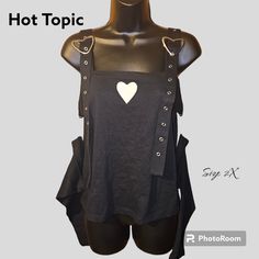 Nwt Hot Topic Top Black With Pink Heart And Adjustable Straps And Detached Sleeves Size 2x Approximate Measurements In Pictures Nothing Wrong With It Bought For My Niece And Wasn't Her Style. Black Emo Tops For Summer, Black Emo Top For Summer, Fitted Emo Tops For Spring, Summer Emo Cotton Tops, Summer Cotton Emo Style Tops, Summer Emo Style Cotton Tops, Trendy Sleeveless Heart Print Tops, Emo Cotton Top For Spring, Black Heart Print Top For Spring