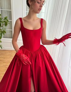 Taffeta Ball Gown For Banquet, Elegant Overbust Ball Gown For Debutante Ball, Elegant Overbust Ball Gown For Prom, Taffeta Ball Gown With Fitted Bodice For Gala, Red Fitted Gown For Debutante Ball, Fitted Taffeta Evening Dress For Debutante Ball, Red Satin Corset Dress With Fitted Bodice, Fitted Red Gown For Debutante Ball, Elegant Overbust Gown For Debutante Ball