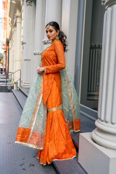 Orange Gharara, Desi Dress, 3 Piece Suits, Dyeing Process, 3 Piece, Desi, Chiffon, Satin, New York