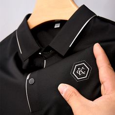 Hair Mould High End Ice Silk Seamless Breathable Paul T-shirt Short Sleeve Men's Summer New Fashion Boutique Embroidery Casual Polo Shirt Black-M New Fashion, Barber Shop, Mens Summer, Men Short Sleeve, Fashion Boutique, Black Shirt, Casual Shirts, Casual Wear, Polo Shirt