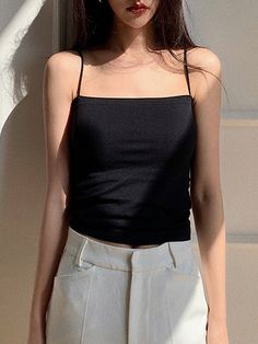 High Stretch Summer Camisole, Black Stretch Camisole For Summer, Basic Black Camisole For Spring, Black Basic Camisole For Spring, Black Stretch Camisole For Spring, Street Y2k, Black Cami Top, Platform Mary Janes, Tank Top Cami