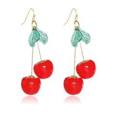 Trendy Red Metal Earrings, Red Metal Earrings For Summer, Trendy Red Drop Earrings, Trendy Red Dangle Jewelry, Red Novelty Drop Earrings, Cherry Dangle Earrings For Party, Cherry Colored Drop Earrings With Ear Wire, Cherry Color Dangle Earrings, Cherry Color Dangle Earrings For Party