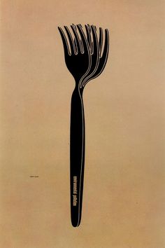 a black and white drawing of a fork with hair on it's tip, against a beige background