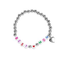 Show mom that she's the "Best Mom" by gifting her one of these Mother's Day bracelets! Decorated with letter beads and a cute heart charm, these adorable accessories are a fantastic gift or favor to give a mother or maternal figure on Mother's Day. Find more unique presents, decor, supplies and more for special occasions on this website. Plastic. 7 1/2" circ. © OTC Trendy Name Bracelet With Heart Beads For Gift, Mother's Day Name Bracelet With Letter Beads, Trendy Name Bracelet With Heart Beads As Gift, Trendy Heart Beads Name Bracelet As Gift, Mother's Day Birthday Charm Bracelet With Letter Beads, Trendy Heart Beads Bracelets For Mother's Day, Trendy Heart Beads Bracelet For Mother's Day, Trendy Personalized Name Bracelet For Mother's Day, Trendy Mother's Day Bracelets With Heart Charm