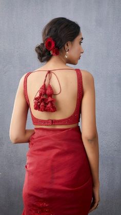 Red Blouse Design, Sleeveless Blouse Designs, Dresses Traditional