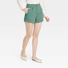 Women's High-Rise Tailored Shorts - A New Day™ Green 2 Maternity Jean Shorts, Eyelet Shorts, Business Chic, Tailored Shorts, Sewing Party, Maternity Jeans, High Rise Shorts, Cute Shorts, Womens Clothing Sizes