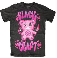 Masterfully combine creepy and cute when you sport this officially licensed Blackcraft Cult Love You to Death T Shirt! Complete with fun, bubblegum-pink lettering and demonically darling teddy bear, you're sure to love this t shirt...to death. Officially licensed Crew neck Short sleeves Material: Cotton Care: Machine wash cold; tumble dry low Imported This tee is Unisex Sizing only For a fitted look, order one size smaller than your regular size Goth Alternative Fashion, Blackcraft Cult, Message Man, Gothic Baby, Jersey Sweater, Spencers Gifts, Statement Tshirt, Bubblegum Pink, Mens Crew Neck