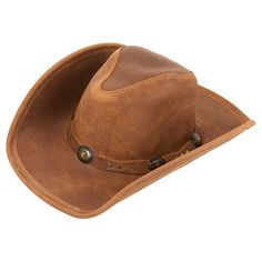 Minnetonka Dude Hat  Embrace the country lifestyle with this distressed ruff leather hat. This wide-brimmed hat has steel wire hidden inside the brim, which lets you shape it anyway you want. A stylish leather band, studs and metal conchos surround the western hat with a small tie in the back. This durable classic keeps the sun out and is made to last. Hide Wires, Western Hat, Country Lifestyle, Leather Hat, Brimmed Hat, Western Hats, Leather Hats, Wide Brimmed Hats, Wide Brimmed