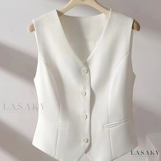 Lasaky - V-Neck Sleeveless Vest with Button Front Detail - Sophisticated Womens Fashion Piece Slim Vest, Linen Vest, Long Kurti Designs, Stylish Clothes For Women, Sleeveless Jacket, Pink Linen, Cute Skirts, Sleeveless Vest, Looks Vintage