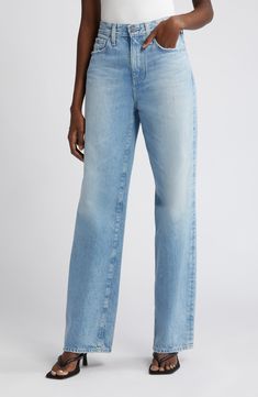 Effortlessly cool and laid-back, these jeans are made from premium nonstretch denim with a high waist and a loose fit through the wide, full-length legs. 32" inseam; 20" leg opening; 12 1/2" front rise; 15 1/2" back rise (size 29) Zip fly with button closure Five-pocket style 100% cotton Machine wash, tumble dry Made in the USA of imported fabric High Waist Wide Leg Jeans, Wide Leg Jeans, Leg Jeans, Full Length, High Waist, Wide Leg, Loose Fitting, Nordstrom, High Waisted