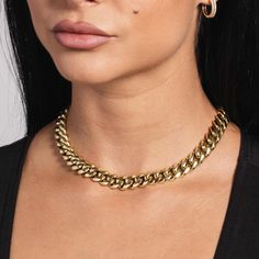 Our classic Miami Cuban Link in a 12mm Choker. Upgrade your fit with the perfect drip. This product is guaranteed for life - GLD will repair the item should you experience any defects in craftsmanship or breakage. Specifications - Length: 16" & 18" - Width: 12mm - Weight: (Weight can vary +/- 10 grams) Gold Plated: - 16": 108 grams - 18": 120 grams Material Options - 18k Gold Plated | Cuban Necklace 12mm, Size 18", 18k Gold Plated Chain - The GLD Shop Gold Cuban Link Necklace Hallmarked, Luxury Gold-plated Cuban Link Necklace As Gift, Gold-tone Cuban Link Necklace, Cuban Link Choker, Luxury Tarnish-resistant Yellow Gold Cuban Link Necklace, Luxury Gold-plated Cuban Link Necklace, Cuban Chains, Cuban Necklace, Girl Aesthetics