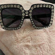 Black Bling Oversized Sunglasses. New Never Worn. No Case And No Brand In The Lens. No Visible Scratches Trendy Black Sunglasses With Rhinestones, Trendy Silver Sunglasses With Rhinestones, Glamorous Black Sunglasses With Rhinestones, Bling Sunglasses, Oversized Sunglasses, Colored Sunglasses, No Brand, Sunglasses Accessories, Black Silver