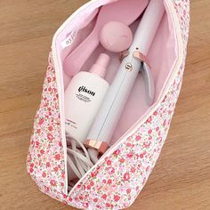 handmade quilted hair tool bagapprox. 40cm x 8cm x 12cmsolid light pink interiorcream zipper Makeup Travel Bag, Hair Tool, Cute Gifts For Her, Shampoo Bottles, Handmade Cosmetics, Makeup Travel, Blow Dryer, Tool Bag, Makeup Bags Travel