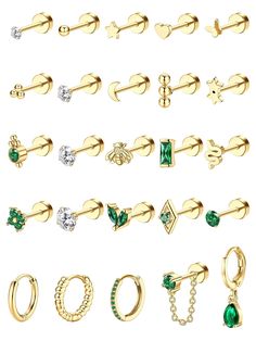 PRICES MAY VARY. 💎Small Stud Hoop Earrings Set for Multiple Piercing💎You will get single 25PCS comfy tiny gold earrings,including ball cartilage earrings,emerald CZ flat back stud earrings,star flatback stud earrings,heart screw back earrings stud,classic small hoop earrings.Wear these flat back stud earrings and hoops earrings alone or with other earrings will either be great. 💎Hypoallergenic Surgical Steel Earrings💎316L Surgical Steel Earrings,nickel-free & lead-free,surgical steel earring Gold Screw Back Earrings, Matching Piercings, Tiny Gold Earrings, Helix Piercing Jewelry, Cartilage Jewelry, Emerald Green Earrings, Earrings Emerald, Earrings Star, Flat Back Earrings