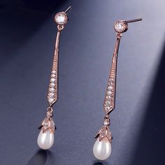 Wedding Jewelry - Art Deco Pearl and Cubic Zirconia Bridal Earrings - Available in Silver Cubic Zirconia Bridal Earrings, Bridal Earrings Pearl, Bridal Pearls, Silver Rose Gold, Art Deco Jewelry, How To Look Classy, Gold Finish, Bridal Earrings, Cubic Zirconia