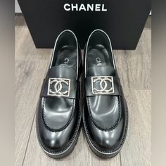 Stunning 2023 Chanel Black Leather Loafers With Silver Hardware! Mint Condition. Comes With Box And Dust Bags! Size 36. Only Worn 3-4 Times. Kept In Bags In Euc. They Run True To Size In My Opinion But Know Your Chanel Size. Black Loafers Chanel, Chanel Loafers, Black Leather Loafers, Chanel Black, Chanel Shoes, Leather Loafers, Silver Hardware, Mint Condition, Black Silver