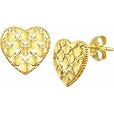 These handcrafted 10kt gold diamond-cut heart earrings will be a valuable addition to your jewelry collection. The beautiful diamond-cut design creates a classic look that will complement any outfit, day or night. They will make a stylish and elegant gift for your loved ones and is perfect for every occasion. Size: One Size. Color: Metal Type. Gender: female. Age Group: adult. 14k Gold Diamond Cut Heart Earrings, Gold Heart Earrings Diamond Cut Gift, 14k Gold Diamond Cut Heart Earrings For Anniversary, Fine Jewelry Heart Earrings With Diamond Cut, 14k Gold Diamond Cut Diamond-shaped Earrings, Gold Diamond-shaped Earrings For Anniversary, Heart Cut Yellow Gold Earrings For Anniversary, Anniversary Yellow Gold Diamond Cut Heart Earrings, Valentine's Day Yellow Gold Heart Earrings With Diamond Cut