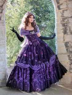 Vintage Gothic Prom Dress Grape Purple Fairy Princess Belle Floral Lace Ruffles.  "This pin contains affiliate links, which means I may earn a commission at no cost to you extra for you". 
#affiliate #advertising" Purple Gothic Dress, Victorian Prom Dress, Victorian Prom, High Low Ball Gown, Gothic Prom Dress, Victorian Era Dresses, Belle Cosplay, Black Quinceanera Dresses, Purple Fairy