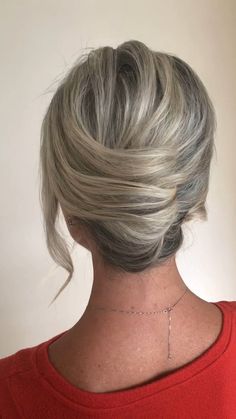 A textured french pleat updo on short, blonde hair. A great style for mother of the bride or groom. Mom Hair Styles For Wedding, Mother Of Bride Updos For Short Hair, Simple Hairstyles For Moms, Mother Of The Groom Hair Updo, Hairstyles For Grooms Mother, Upstyle Short Hair, Mob Updo Hairstyles, French Pleat Hair, Short Mother Of The Bride Hair