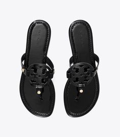 Miller Patent Sandal: Women's Designer Sandals | Tory Burch Tory Burch Sandals Black, Tory Burch Slides, Fashion Sandals Flat, Soft Sandals, Nice Sandals, Miller Sandal, Tory Burch Sandals, Girly Shoes, Tory Burch Miller