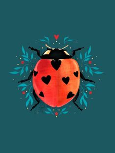 a lady bug with hearts on its back