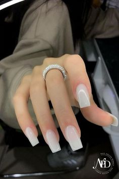 White Gel Nails, White Tip Nails, Classy Acrylic Nails, Classic Nails, White Nail, Neutral Nails