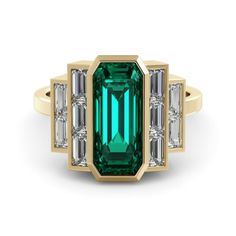 Breath Taking Vintage Fine Emerald Ring Set With Baguette Moissanite. - Etsy Art Deco Emerald Ring With Baguette Cut Center Stone, Art Deco Emerald Ring With Baguette-cut Diamond, Classic Emerald Ring With Baguette Cut, Art Deco Emerald Ring With Baguette Diamond, Art Deco Emerald Ring With Center Stone, Art Deco Diamond Ring For May Birthstone, Art Deco Emerald And Diamond Ring For May Birthstone, Art Deco Diamond Ring With Baguette Cut Gemstone, Timeless Emerald Ring With Accent Stones