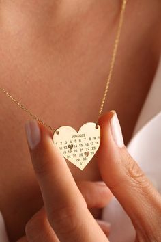 Personalised Heart Calendar Necklace, Personalized Date Necklace , Custom Birthday Necklace, Date Necklace , Year Jewelry, Mother's Day Gift S H O W ∙ Y O U R ∙ S T Y L E UNIQUE ♥  Heart Calendar necklace in 18K Gold plated, Sterling Silver plated or Rose gold plated PERFECT GIFT ♥ Make your friends or family happy with this exclusive gift. MINIMALIST DESIGN ♥ Wear this jewellery with joy and show your style with the wonderful designs. SATISFACTION GUARANTEE ♥ Your satisfaction is always our pri Heart Pendant Jewelry For Valentine's Day Birthday, Valentine's Day Birthstone Heart Necklace For Birthday, Valentine's Day Gold Heart Necklace With Birthstone For Birthday, Valentine's Day Double Heart Jewelry For Birthday Gift, Heart Beads Jewelry For Anniversary Gift, Heart-shaped Jewelry For Birthday Gift, Heart Shaped Pendant Necklace For Valentine's Day Birthday, Handmade Necklaces For Birthday And Valentine's Day, Handmade Jewelry For Anniversary, Valentine's Day